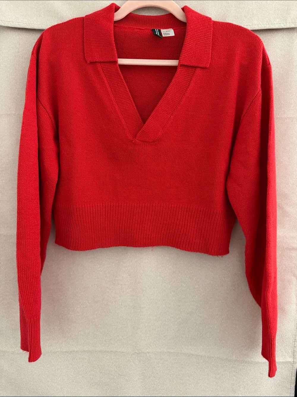 Divided Red V-Neck Cropped Sweater